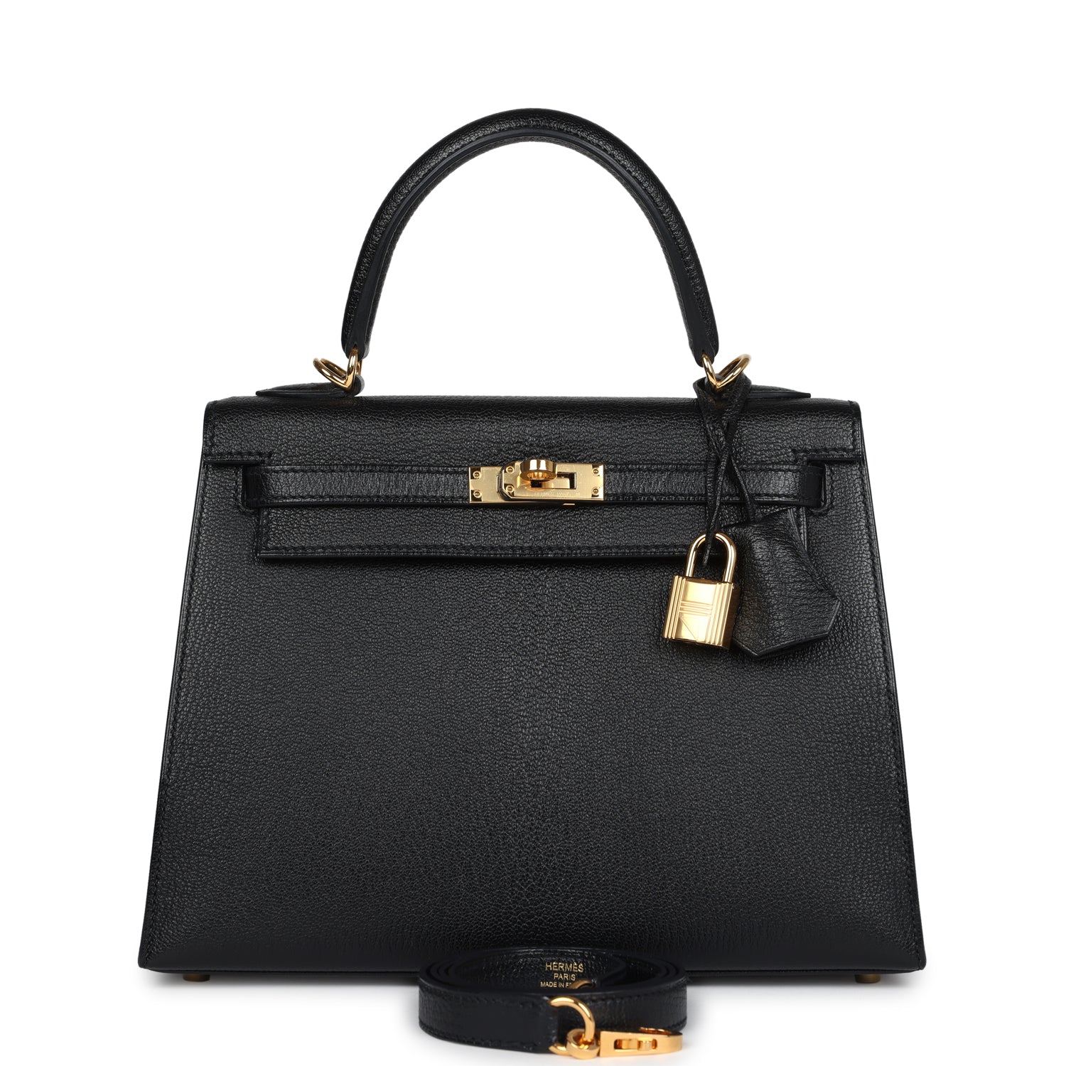 Replicate Hermes Kelly Sellier 25 Black Chevre Mysore Gold Hardware(1:1 replica)