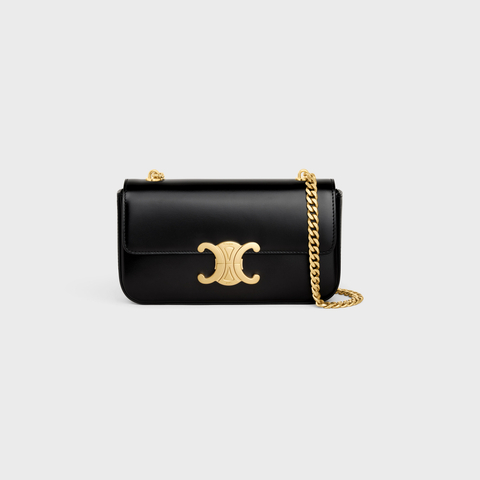 Replicate CHAIN SHOULDER BAG CLAUDE IN SHINY CALFSKIN BLACK(1:1 replica)