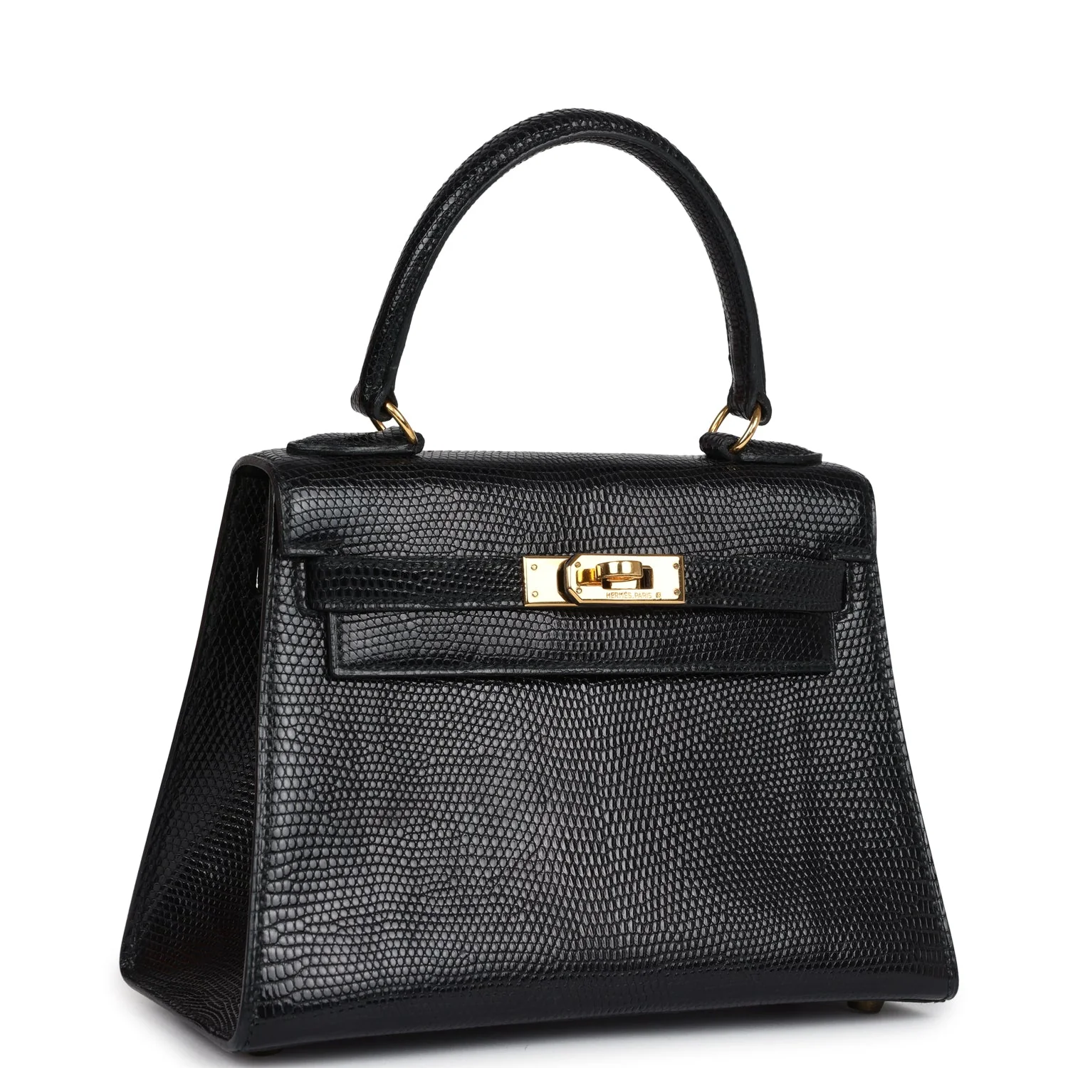 Replicate Vintage Hermes Kelly Sellier 20 Black Varanus Salvator Lizard Gold Hardware(1:1 replica)