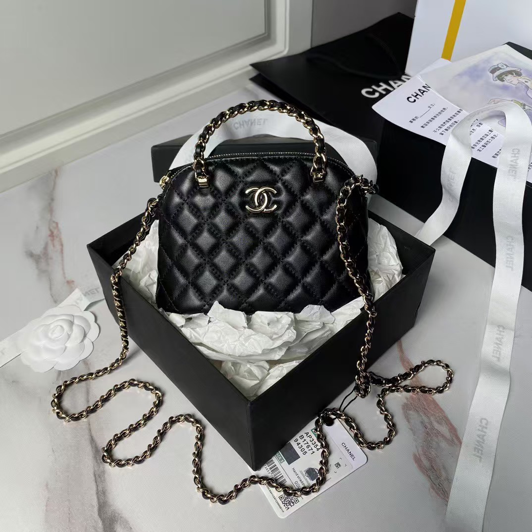 Replicate Chanel 24B AP3354 Calfskin Chain Clutch Black(1:1 replica)