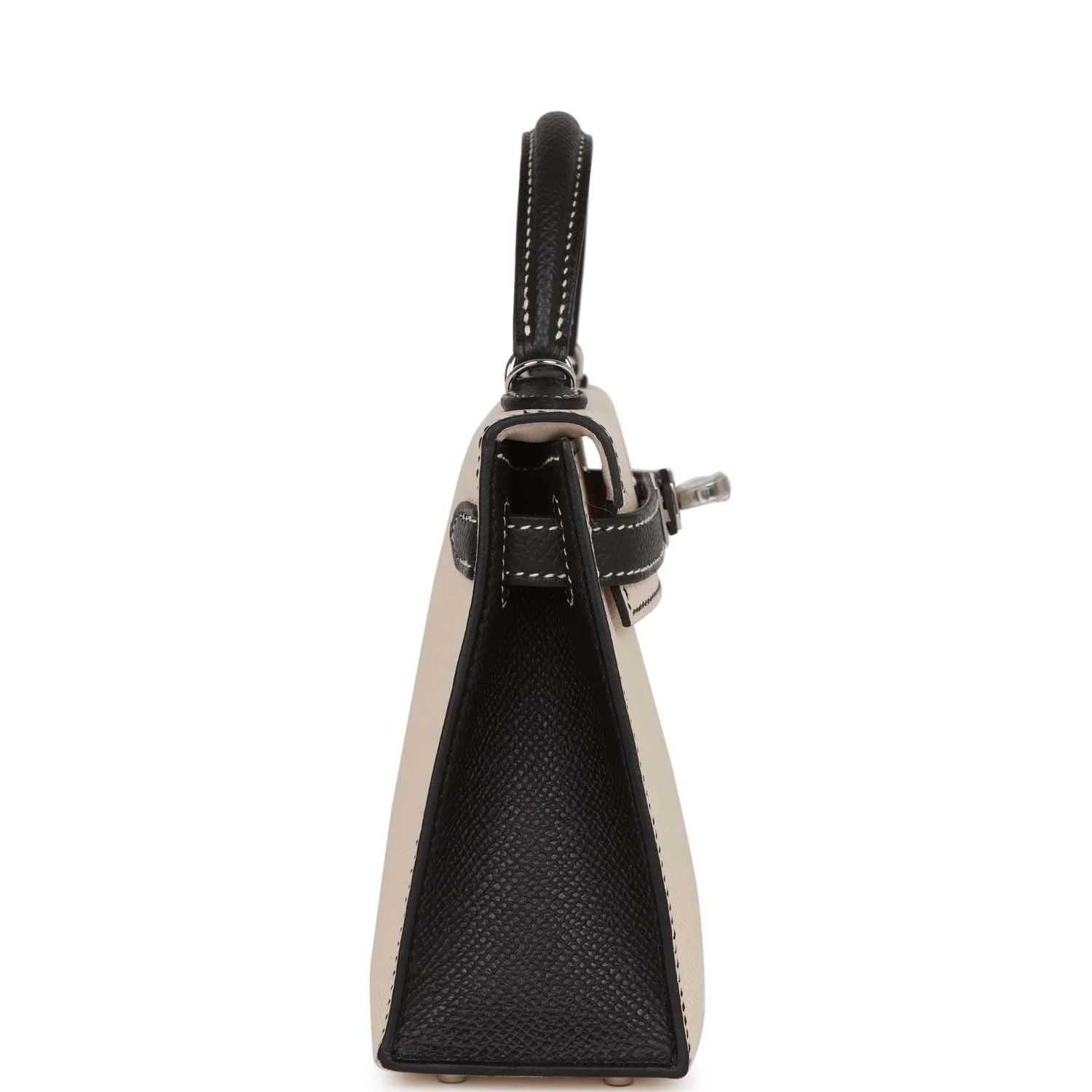 Replicate Hermes Special Order (HSS) Kelly Sellier 20 Craie and Black Epsom Palladium Hardware(1:1 replica)