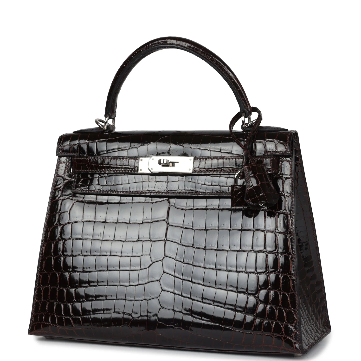 Replicate Hermes Kelly Sellier 28 Cocoan Shiny Niloticus Crocodile Palladium Hardware(1:1 replica)