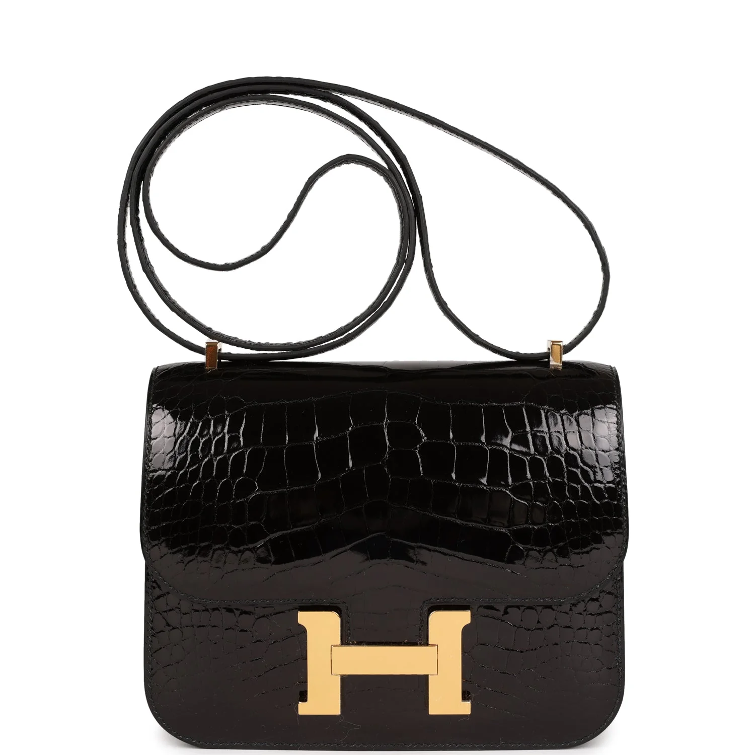 Replicate Hermes Constance 18 Black Shiny Alligator Gold Hardware(1:1 replica)