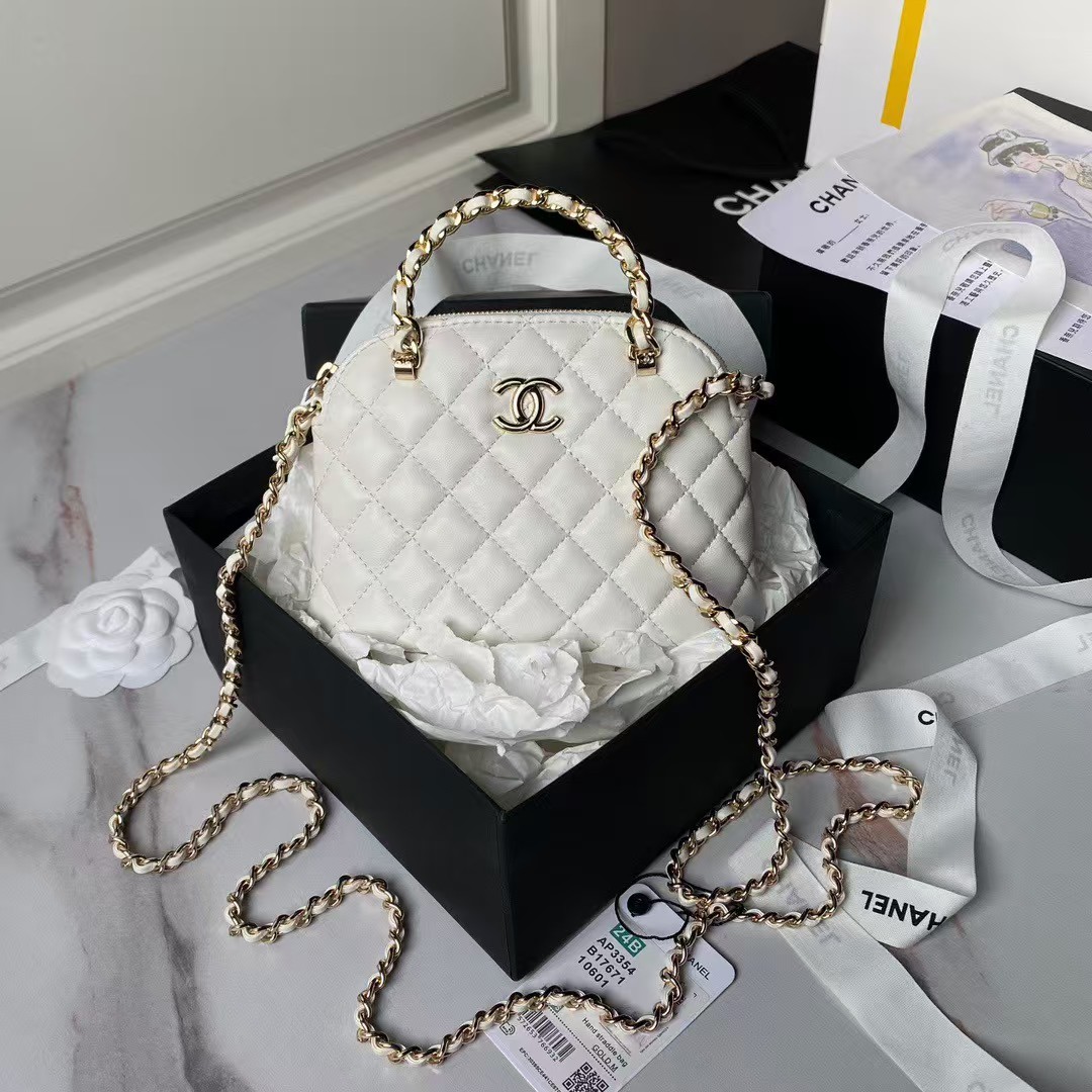 Replicate Chanel 24B AP3354 Calfskin Chain Clutch White(1:1 replica)