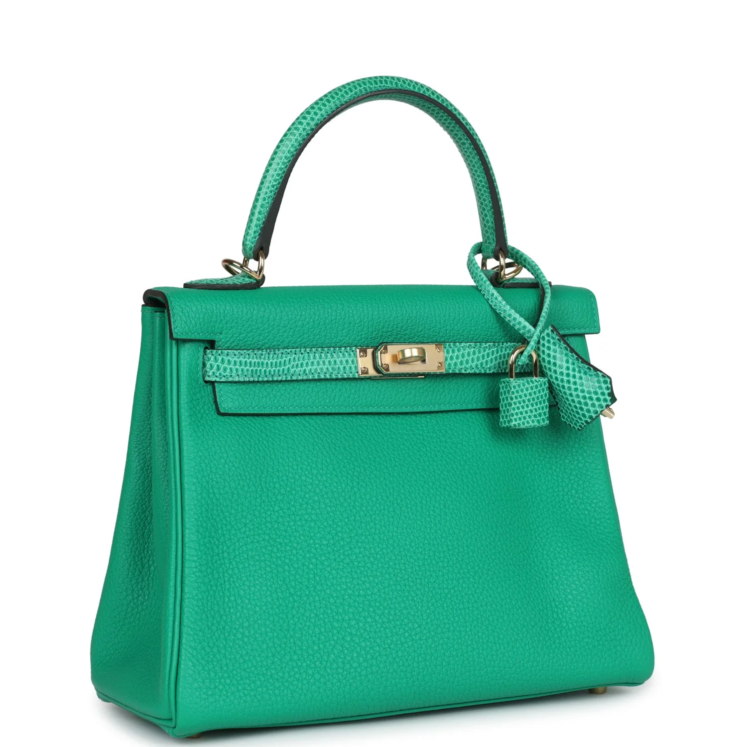 Replicate Hermes Kelly Retourne 25 Menthe Togo and Varanus Niloticus Lizard Touch Permabrass Hardware(1:1 replica)