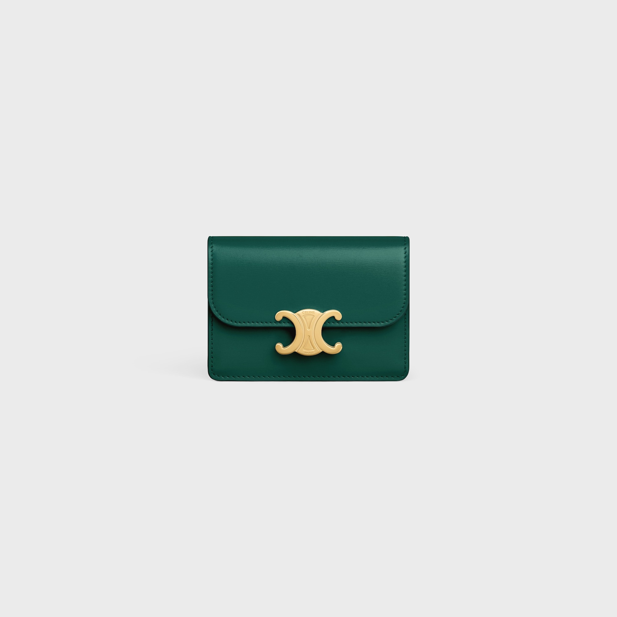 Replicate CARD HOLDER WITH FLAP TRIOMPHE IN SHINY CALFSKIN RACING GREEN(1:1 replica)
