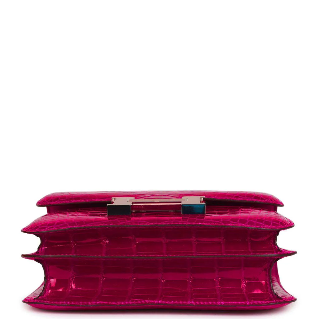Replicate Hermes Constance 18 Rose Pourpre Shiny Alligator Palladium Hardware(1:1 replica)