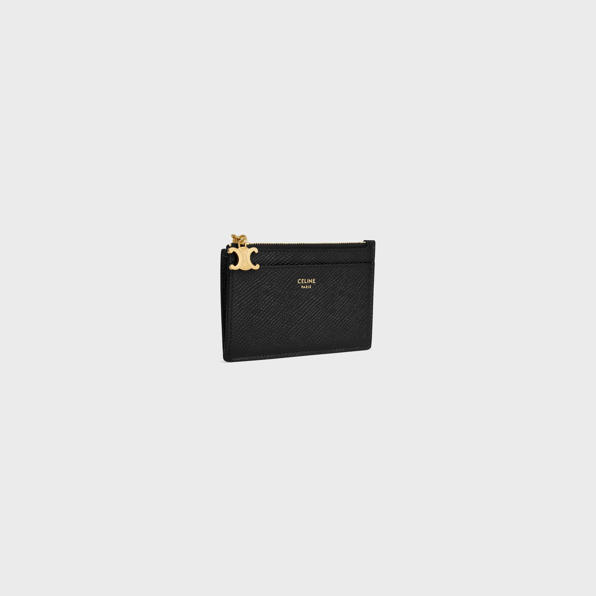 Replicate ZIPPED CARD HOLDER TRIOMPHE CHARMS IN GRAINED CALFSKIN BLACK(1:1 replica)