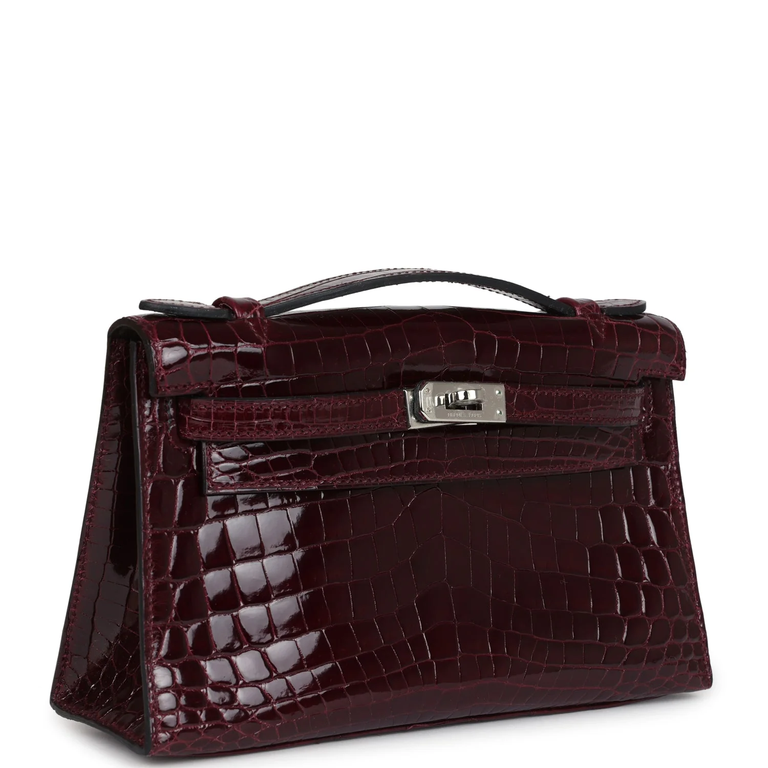 Replicate Hermes Kelly Pochette Bordeaux Shiny Niloticus Crocodile Palladium Hardware(1:1 replica)
