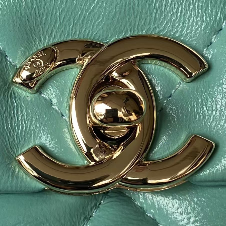 Replicate Chanel 24C AS4543 Mini Flap Bag Chain Bag Top Handle Turquoise Lambskin(1:1 replica)