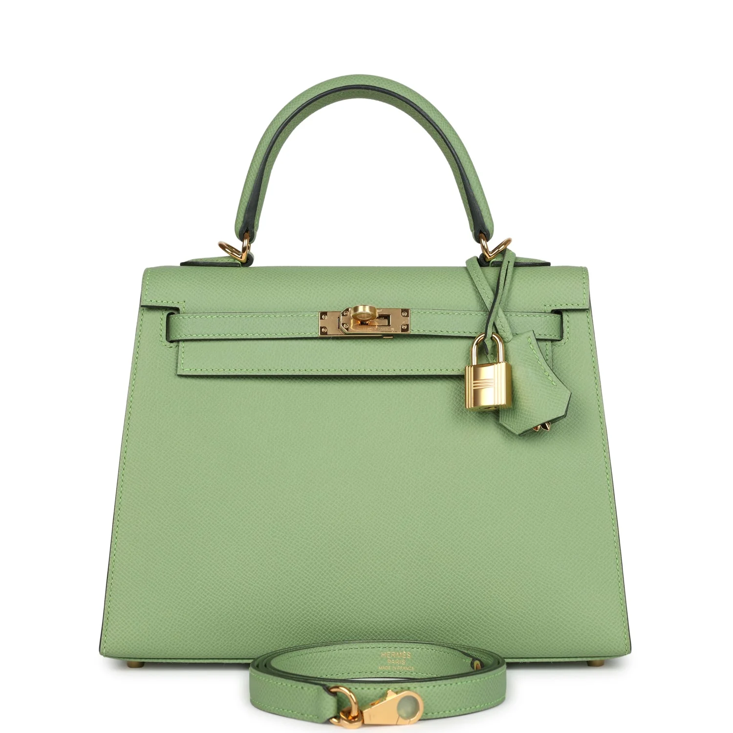 Replicate Hermes Kelly Sellier 25 Vert Criquet Epsom Gold Hardware(1:1 replica)