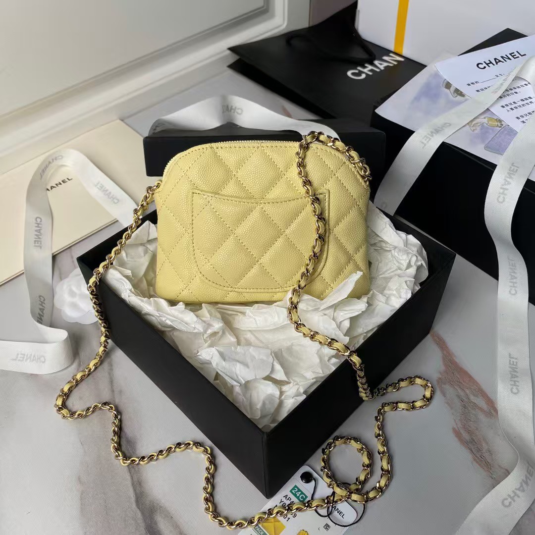 Replicate Chanel 24S AP4000 Mini Clutch With Chain Crossbody Bag Yellow Caviar Light Gold Hardware(1:1 replica)