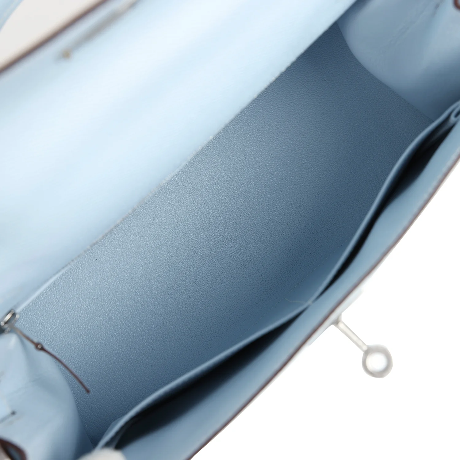 Replicate Hermes Kelly Sellier 28 Bleu Brume Epsom Palladium Hardware(1:1 replica)