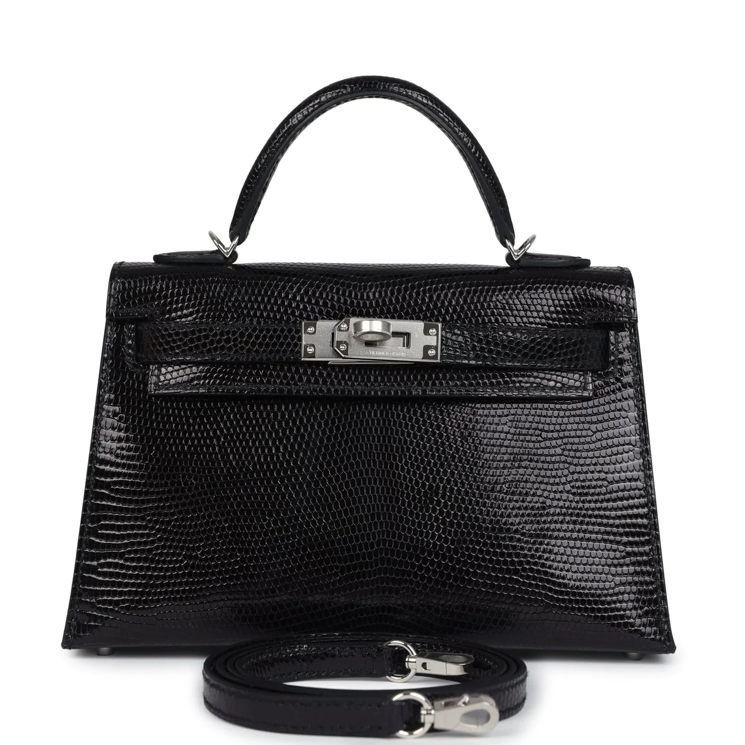 Replicate Hermes Kelly Sellier 20 Black Varanus Niloticus Lizard Palladium Hardware(1:1 replica)