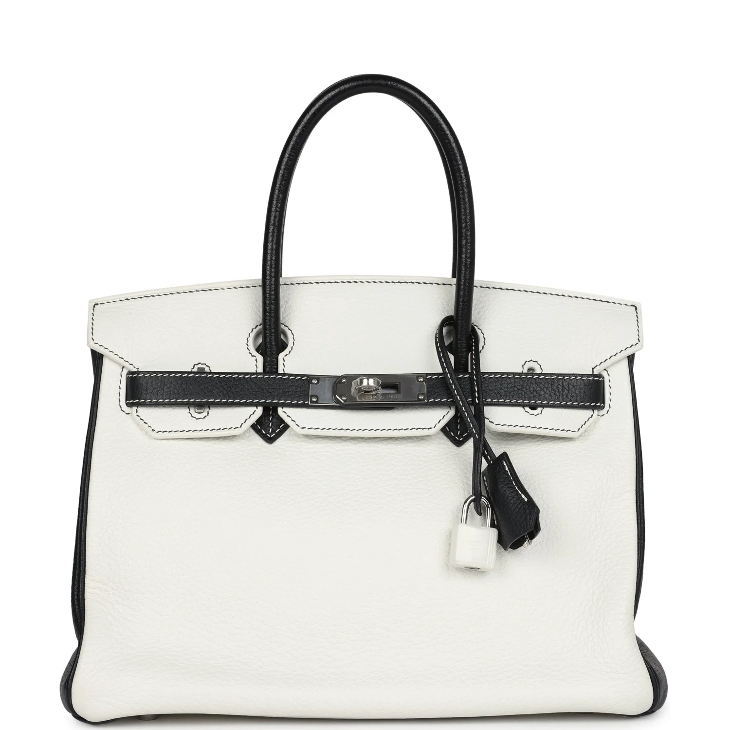 Replicate Hermes Special Order (HSS) Birkin 30 White and Black Clemence Palladium Hardware(1:1 replica)