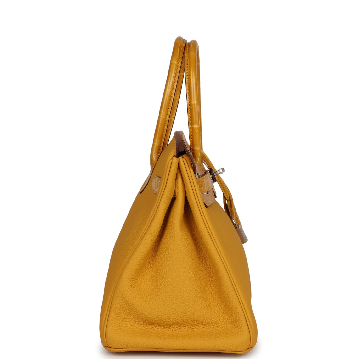 Replicate Hermes Birkin 30 Jaune Ambre Shiny Niloticus Crocodile and Togo Touch Palladium Hardware(1:1 replica)