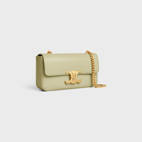 Replicate CHAIN SHOULDER BAG CLAUDE IN SHINY CALFSKIN ALMOND GREEN(1:1 replica)