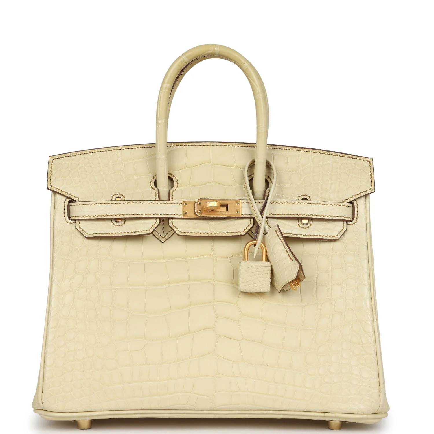 Replicate Hermes Special Order (HSS) Birkin 25 Vanille Matte Alligator Brushed Gold Hardware(1:1 replica)