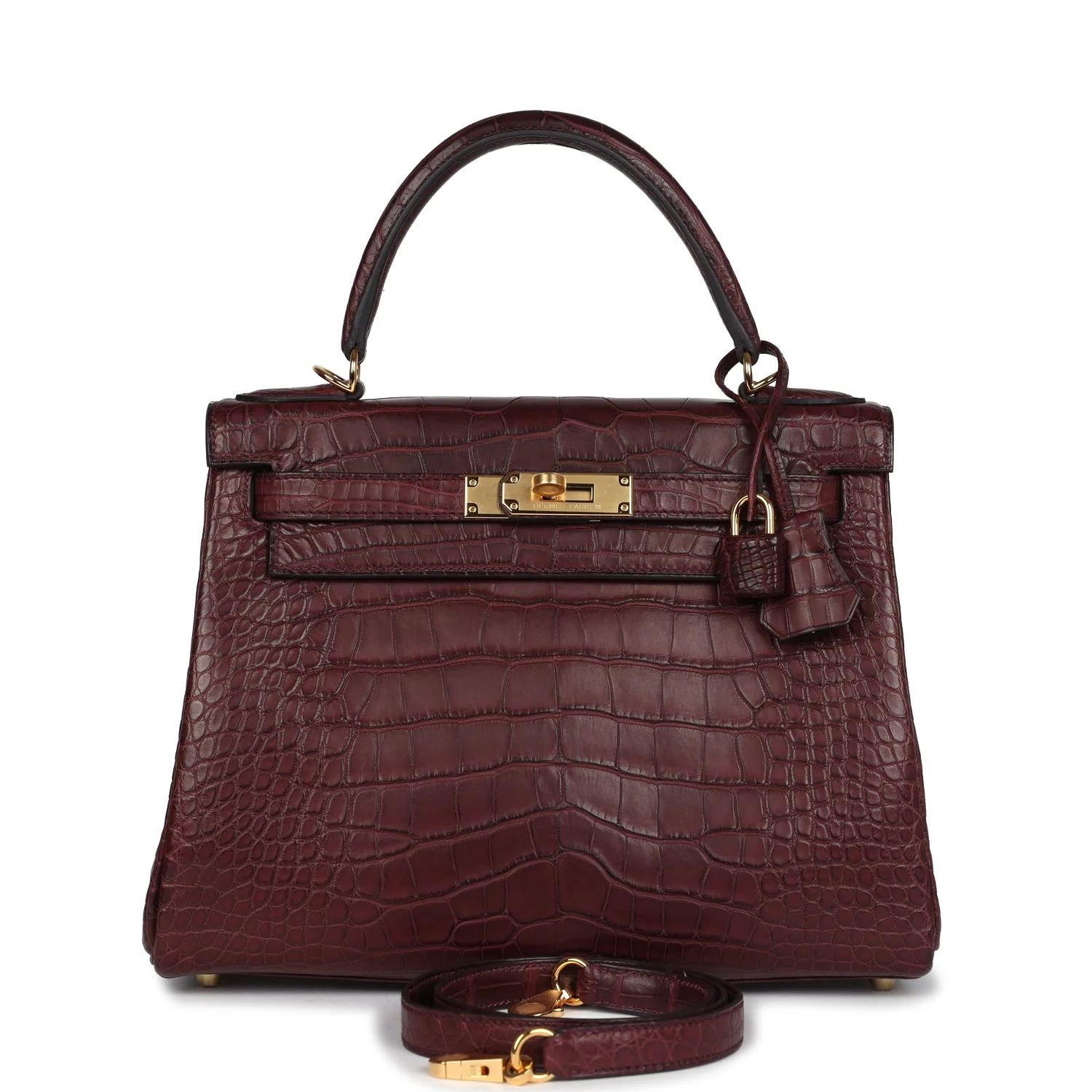 Replicate Hermes Kelly Retourne 28 Bordeaux Matte Alligator Gold Hardware(1:1 replica)