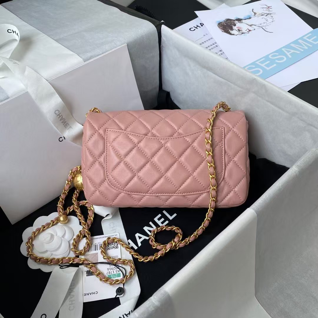 Replicate Chanel 23K AS1787 Mini Pearl Embossed Rectangular Flap Bag Lambskin Brushed Metal Hardware Dark Pink(1:1 replica)
