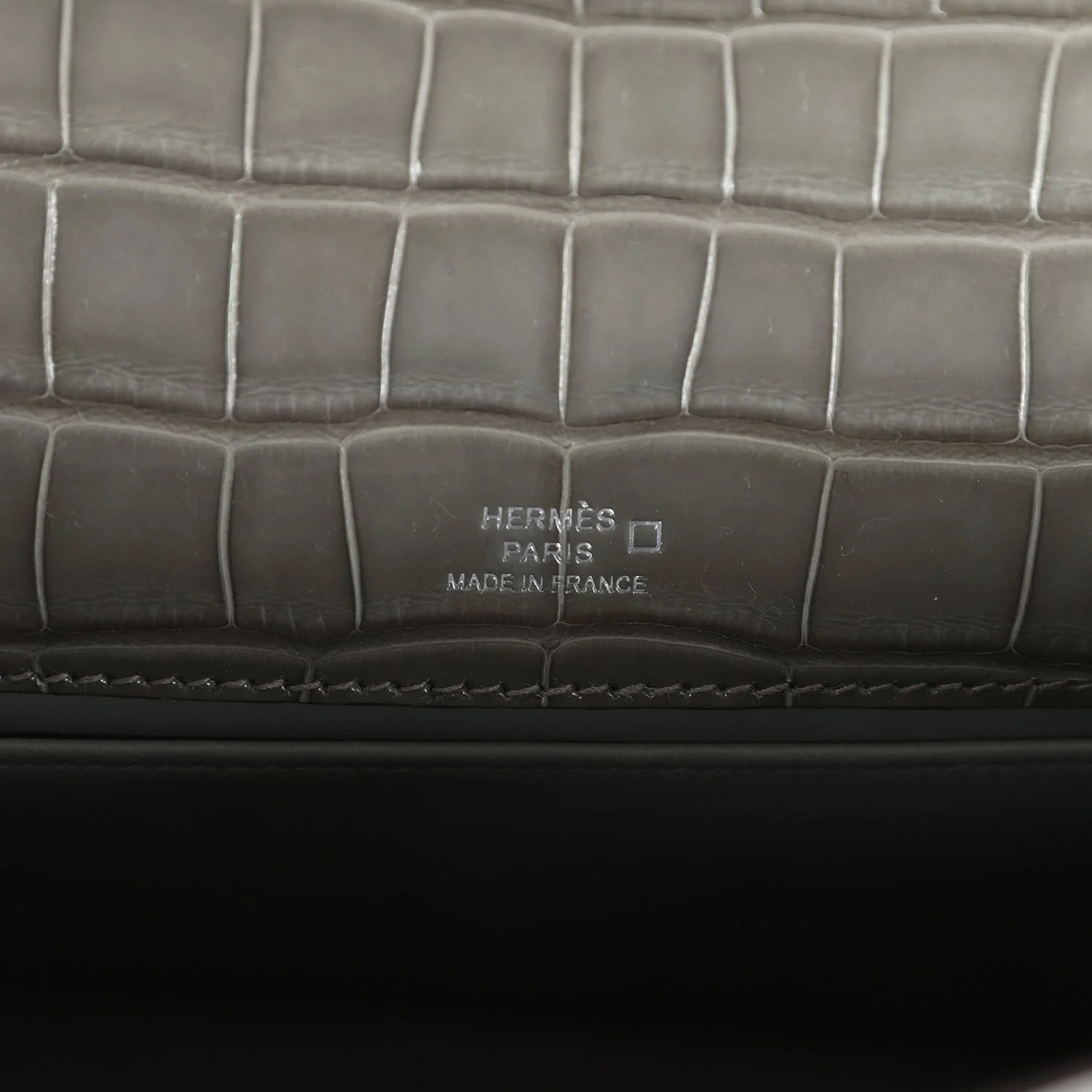 Replicate Hermes Kelly Pochette Gris Ciment Shiny Alligator Palladium Hardware(1:1 replica)