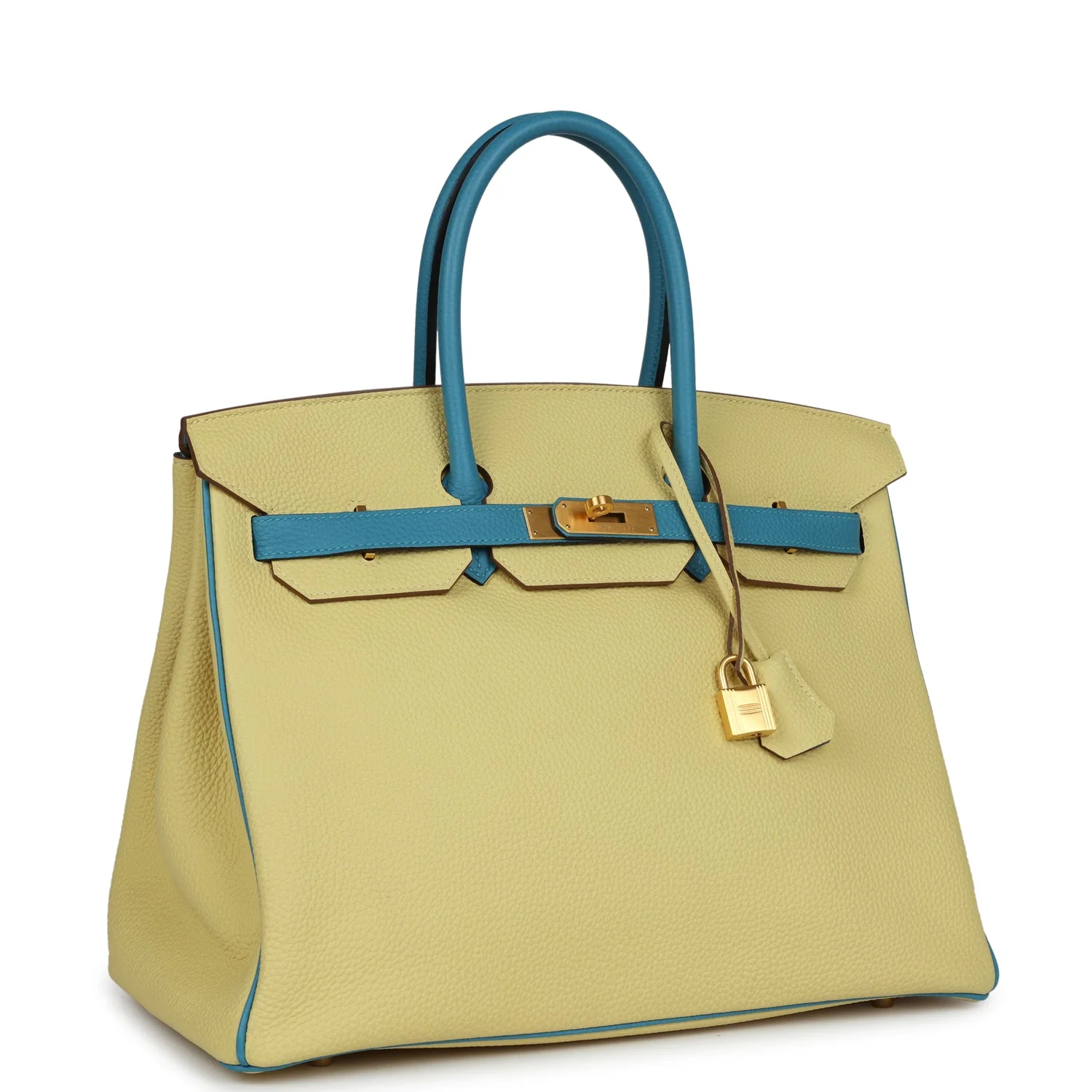 Replicate Hermes Special Order (HSS) Birkin 35 Jaune Poussin and Bleu Paradise Togo Brushed Gold Hardware(1:1 replica)