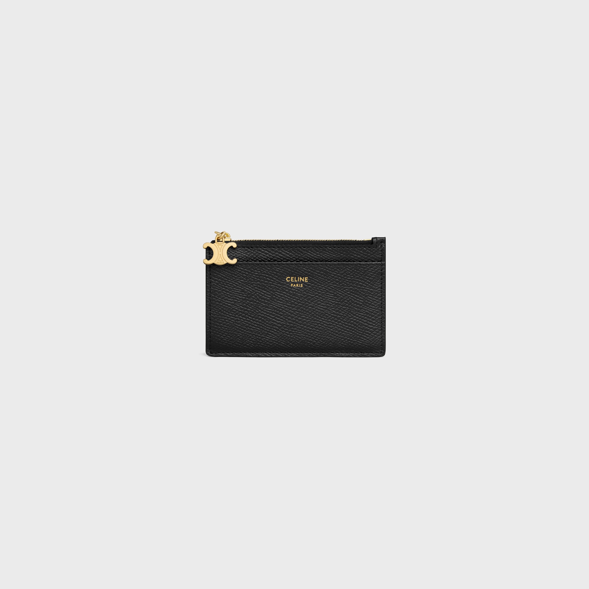 Replicate ZIPPED CARD HOLDER TRIOMPHE CHARMS IN GRAINED CALFSKIN BLACK(1:1 replica)