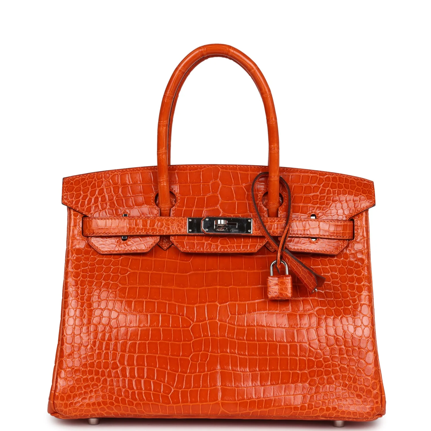 Replicate Hermes Birkin 30 Orange Shiny Porosus Crocodile Palladium Hardware(1:1 replica)