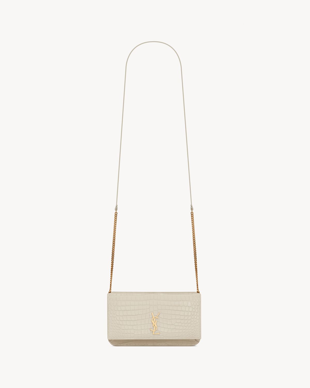 Replicate YSL Cassandre Phone Holder in Shiny Crocodile-Embossed Leather(1:1 replica)