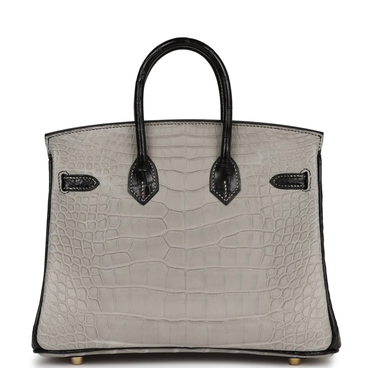 Replicate Hermes Special Order (HSS) Birkin 25 Gris Perle and Black Matte Alligator Mississippienis Brushed Gold Hardware(1:1 replica)
