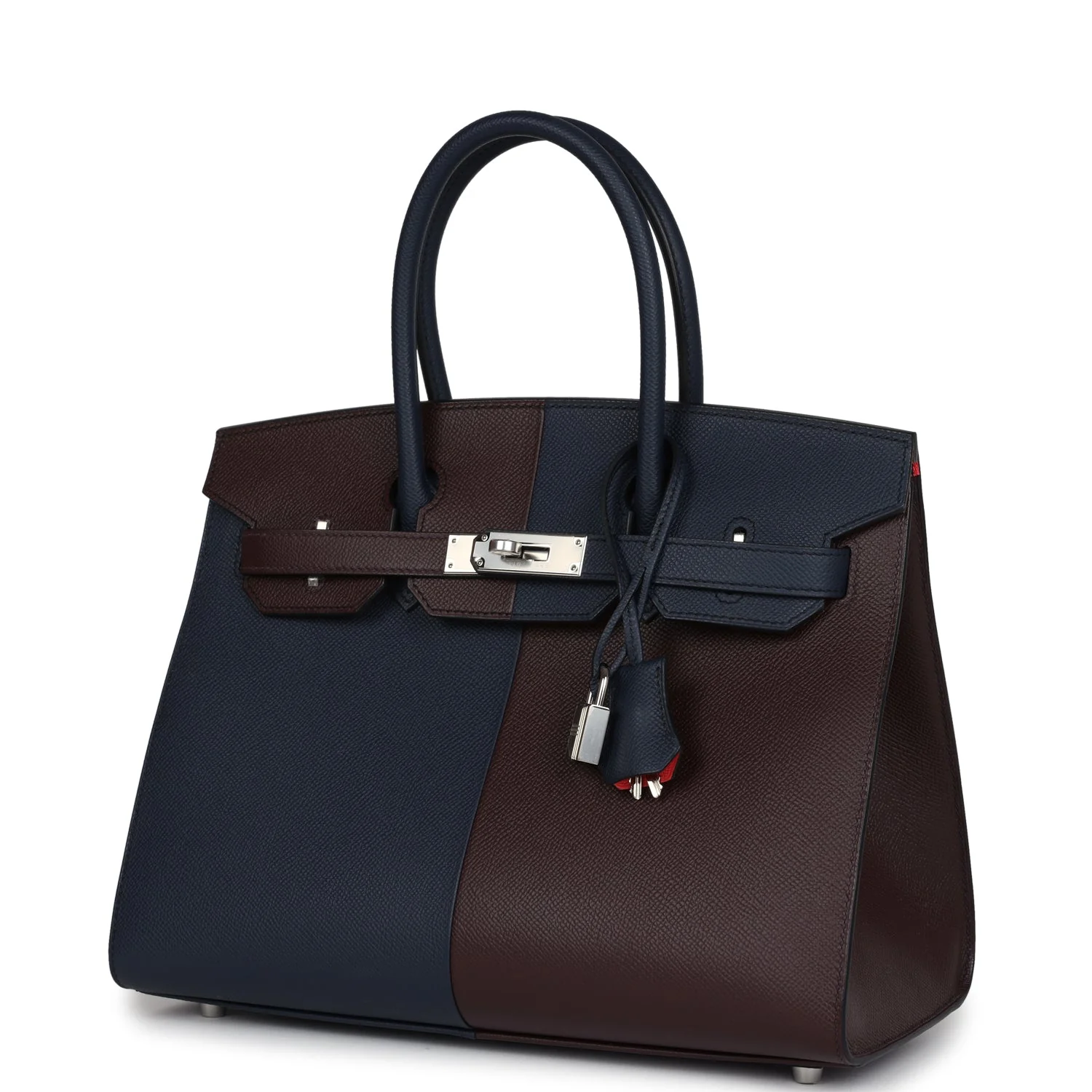 Replicate Hermes Casaque Birkin Sellier 30 Rouge Sellier and Bleu Indigo Epsom Palladium Hardware(1:1 replica)
