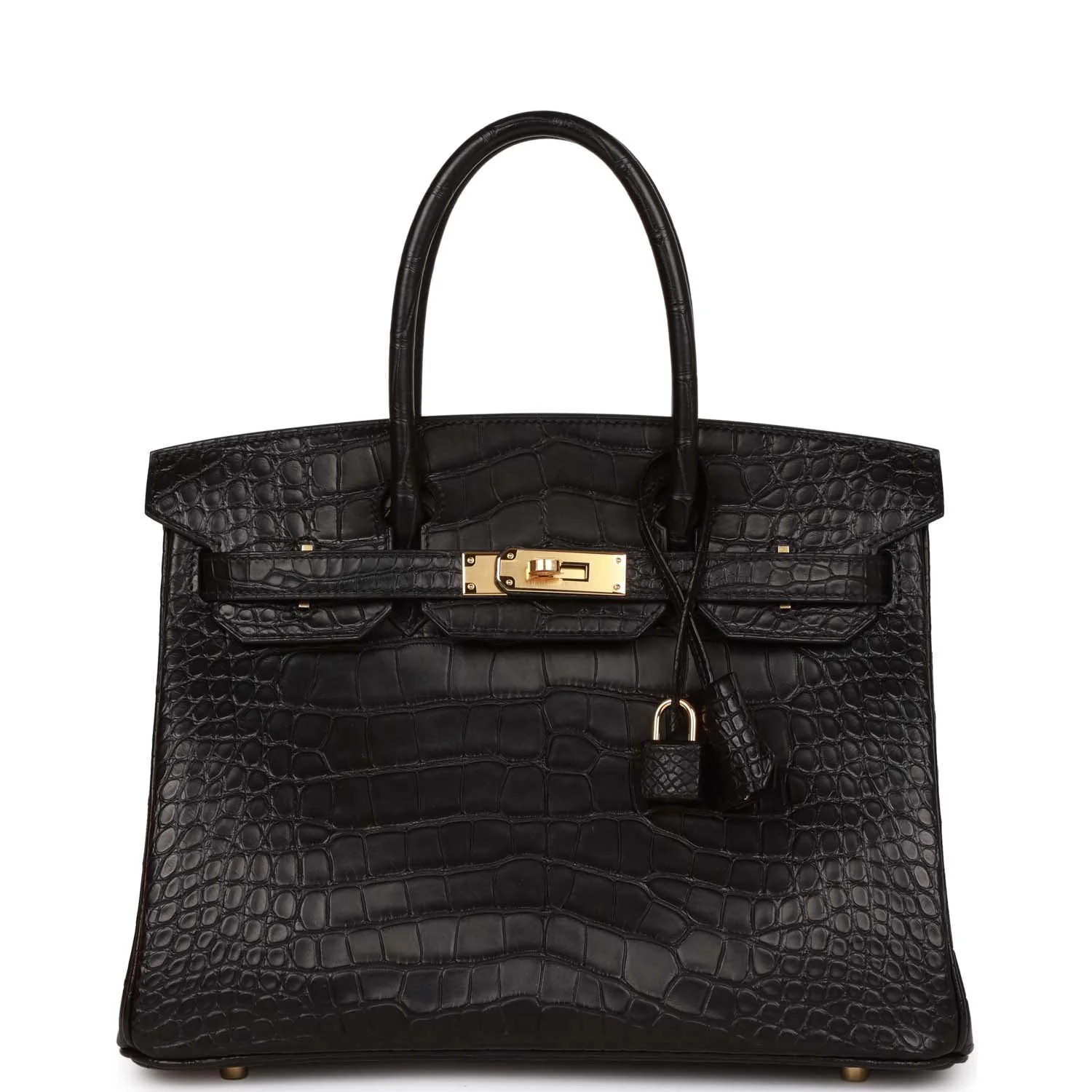 Replicate Hermes Birkin 30 Black Matte Alligator Gold Hardware(1:1 replica)