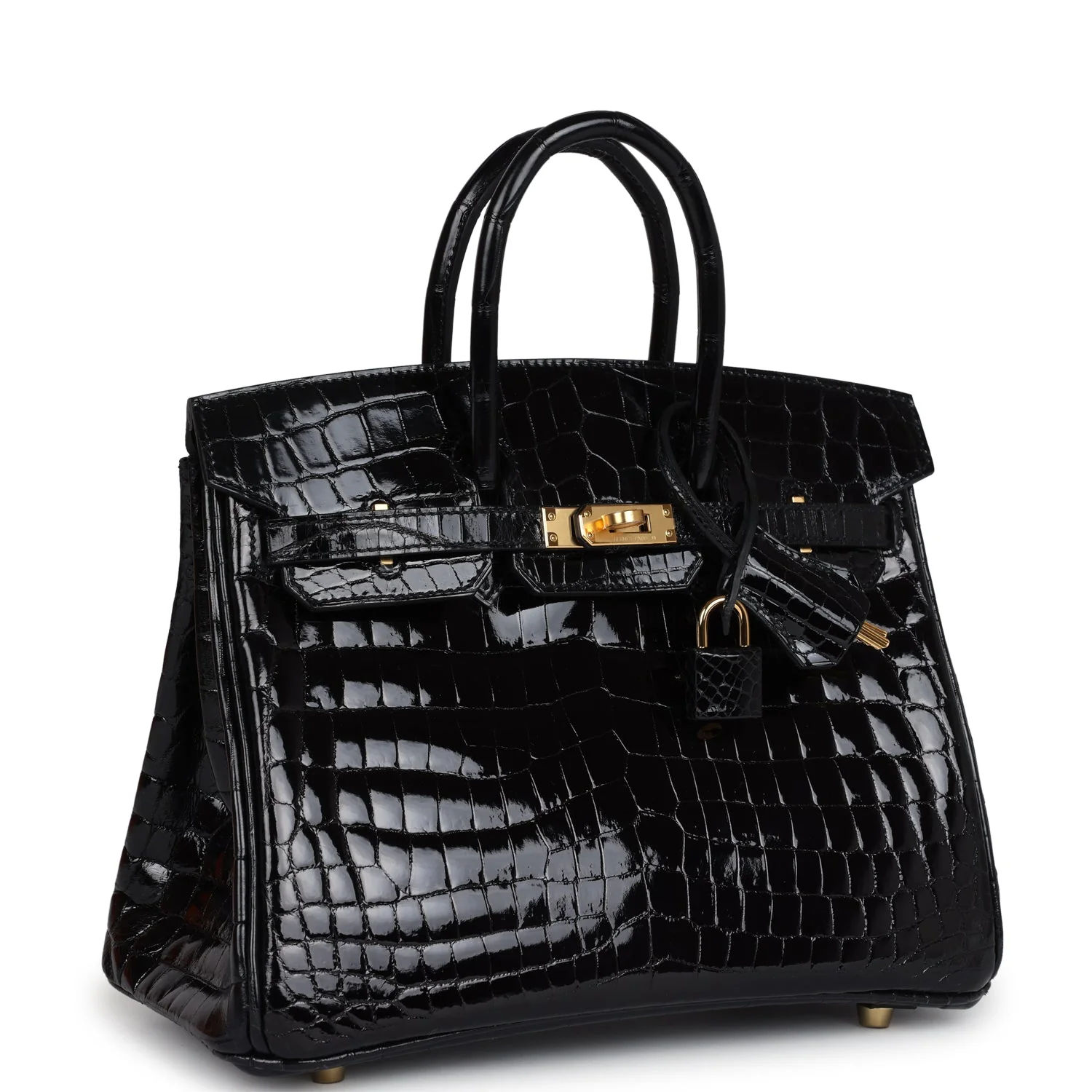 Replicate Hermes Birkin 25 Black Shiny Niloticus Crocodile Gold Hardware(1:1 replica)