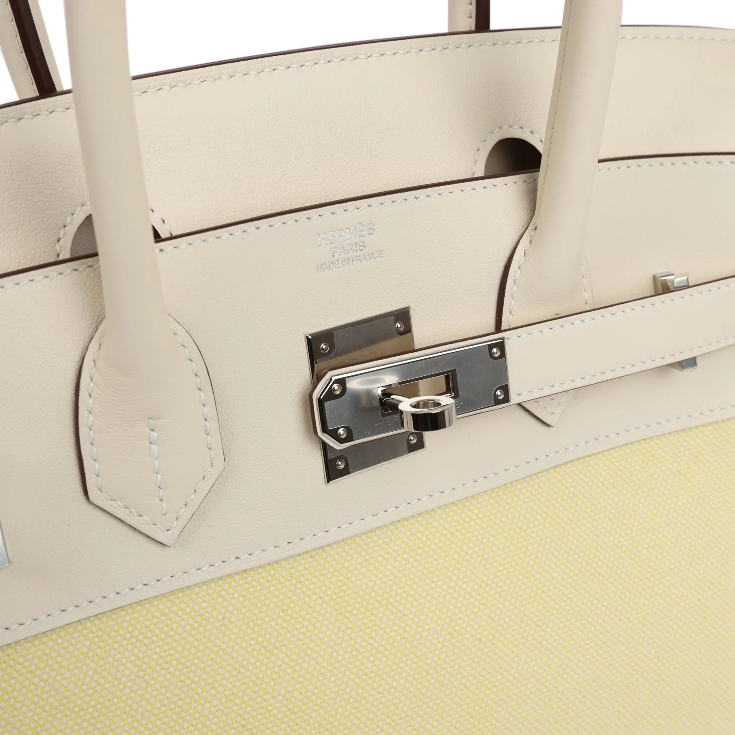 Replicate Hermes Birkin 30 Nata Swift and Jaune Poussin Toile Palladium Hardware(1:1 replica)
