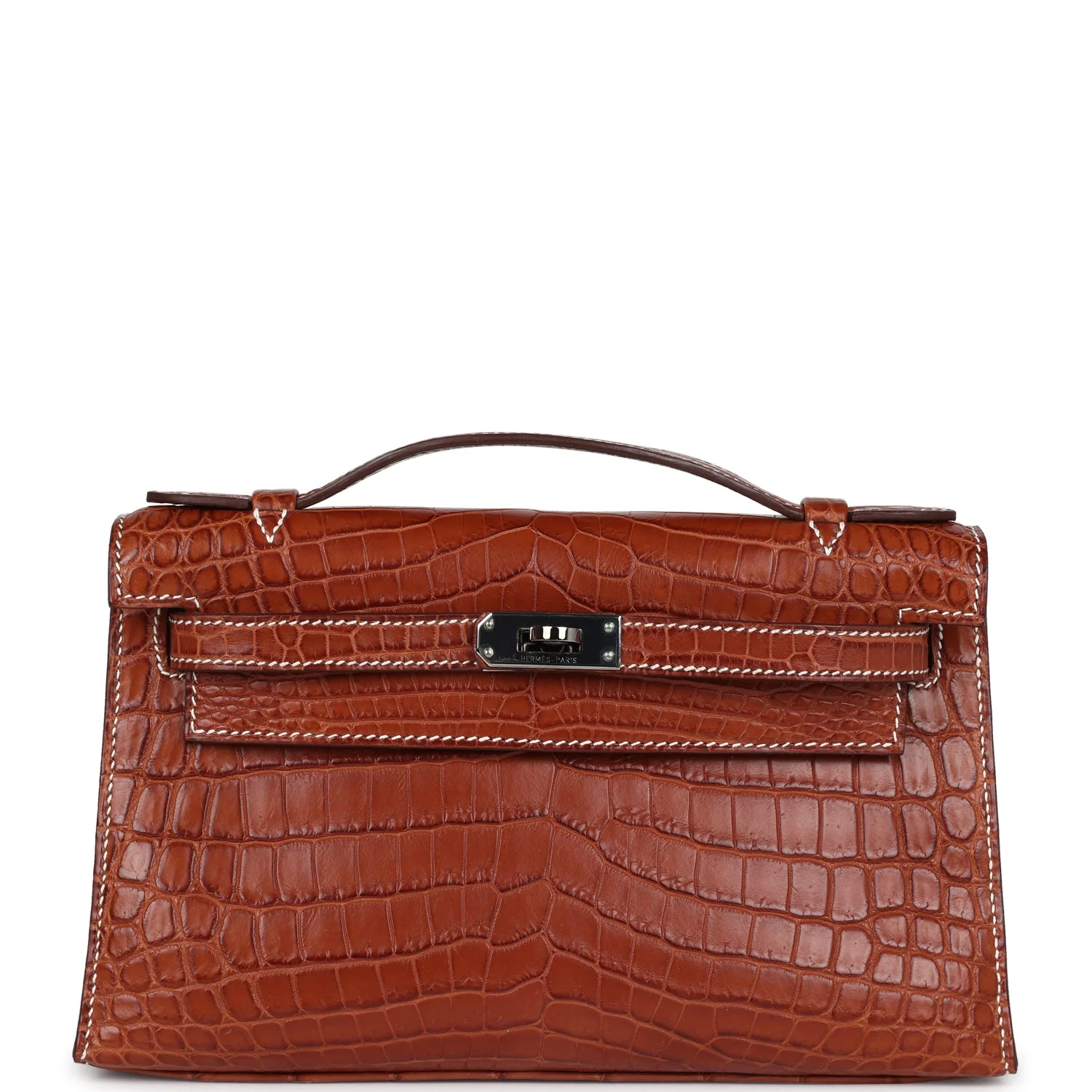 Replicate Hermes Kelly Pochette Fauve Matte Niloticus Crocodile Ruthenium Hardware(1:1 replica)