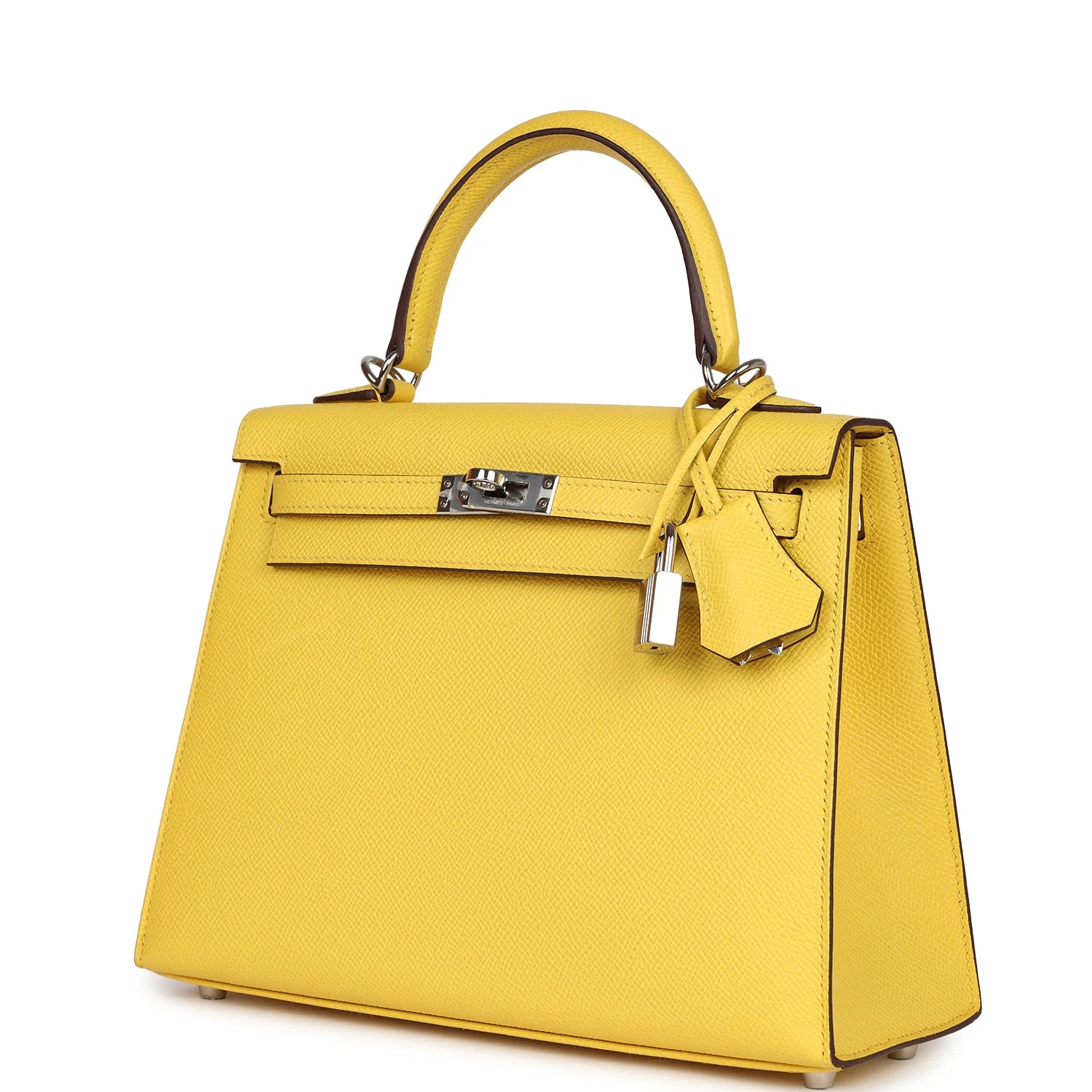 Replicate Hermes Kelly Sellier 25 Jaune De Naples Epsom Palladium Hardware(1:1 replica)