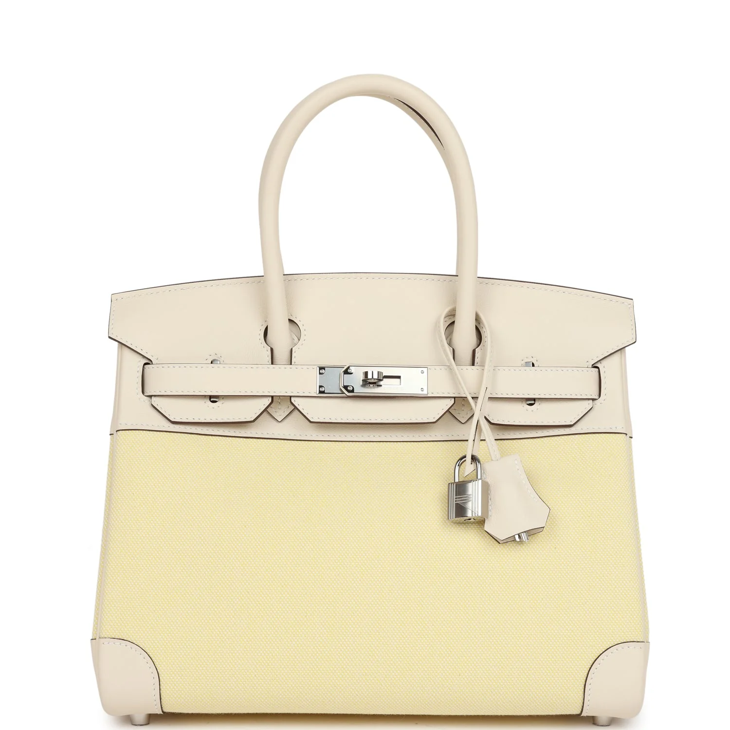 Replicate Hermes Birkin 30 Nata Swift and Jaune Poussin Toile Palladium Hardware(1:1 replica)