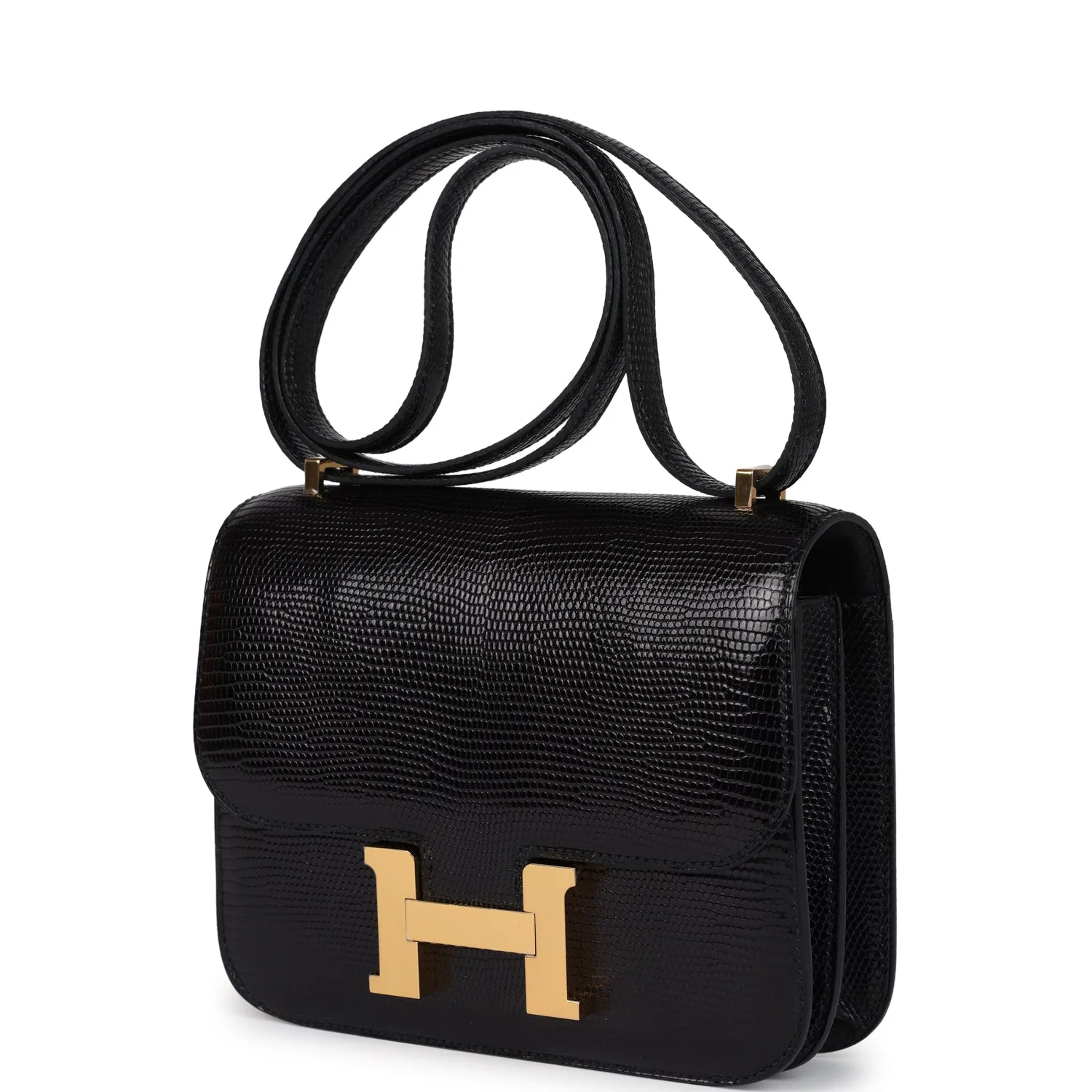 Replicate Hermes Constance 18 Black Varanus Niloticus Lizard Gold Hardware(1:1 replica)