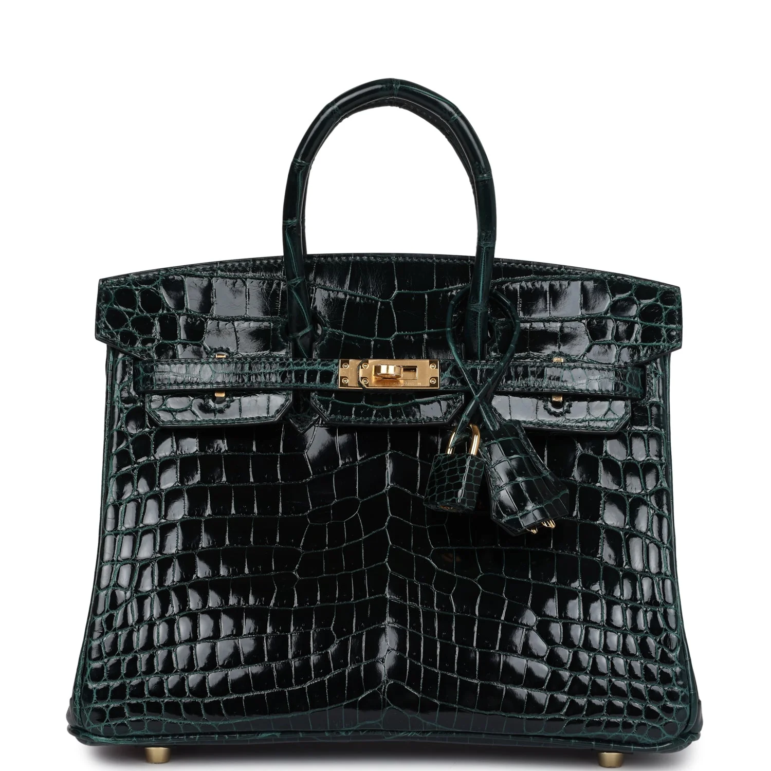 Replicate Hermes Birkin 25 Vert Cypress Shiny Niloticus Crocodile Gold Hardware(1:1 replica)