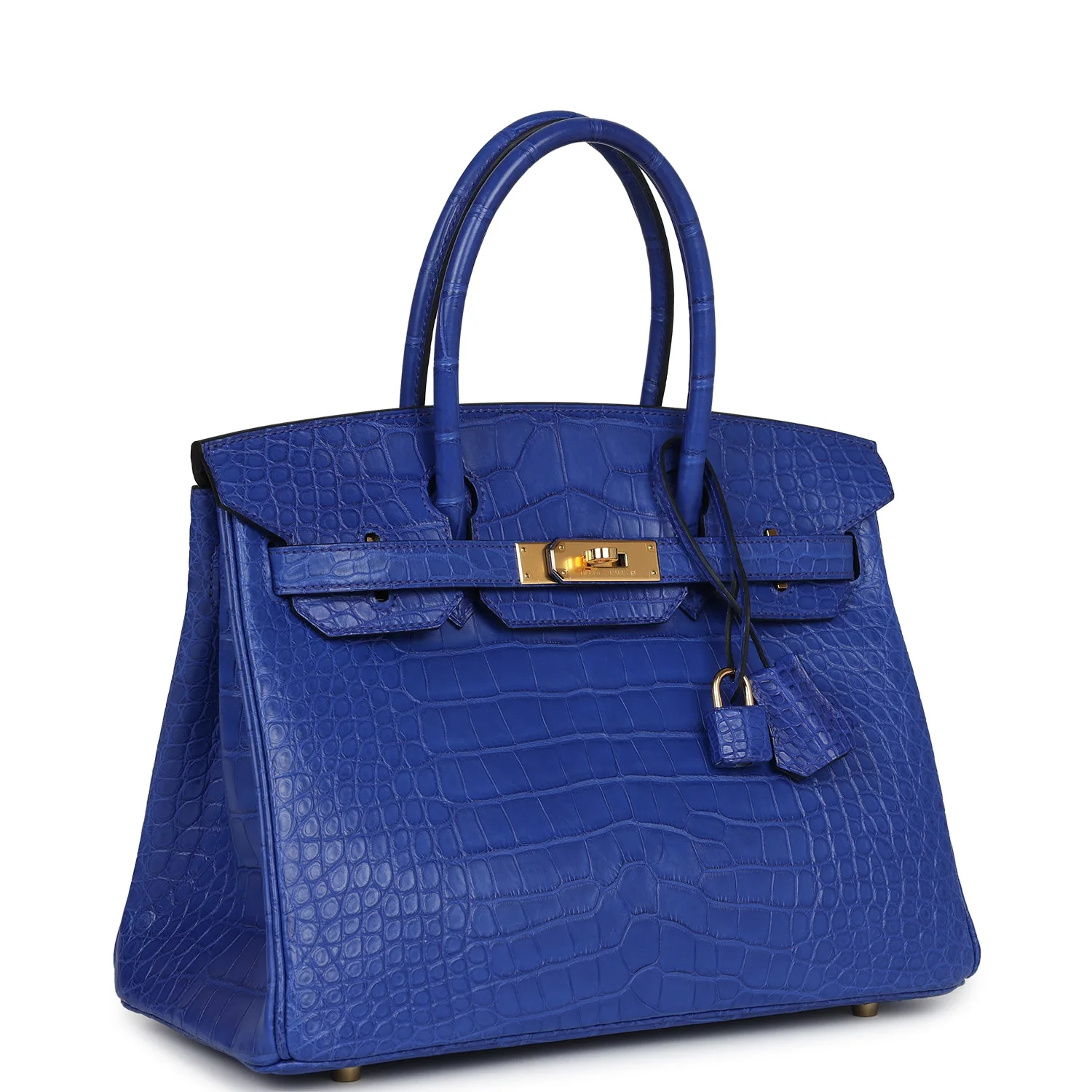 Replicate Hermes Birkin 30 Bleu Electric Matte Alligator Gold Hardware(1:1 replica)