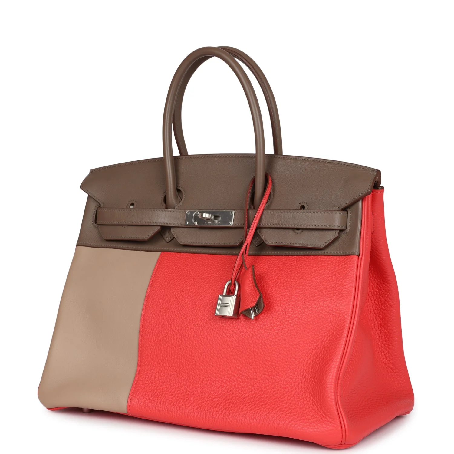 Replicate Hermes Birkin 30 Cascade Rose Jaipur, Etoupe and Argile Swift and Clemence Brushed Palladium Hardware(1:1 replica)