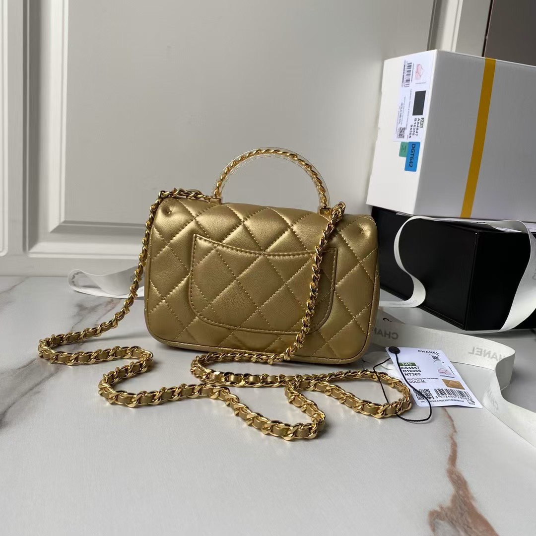 Replicate Chanel AS4847 Mini Flap Bag With Top Handle Lambskin Resin Gold(1:1 replica)