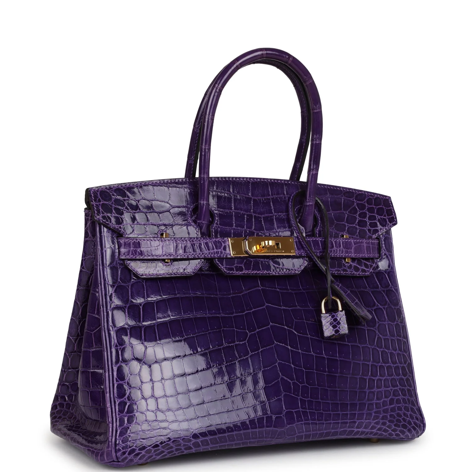 Replicate Hermes Birkin 30 Ultraviolet Shiny Niloticus Crocodile Gold Hardware(1:1 replica)