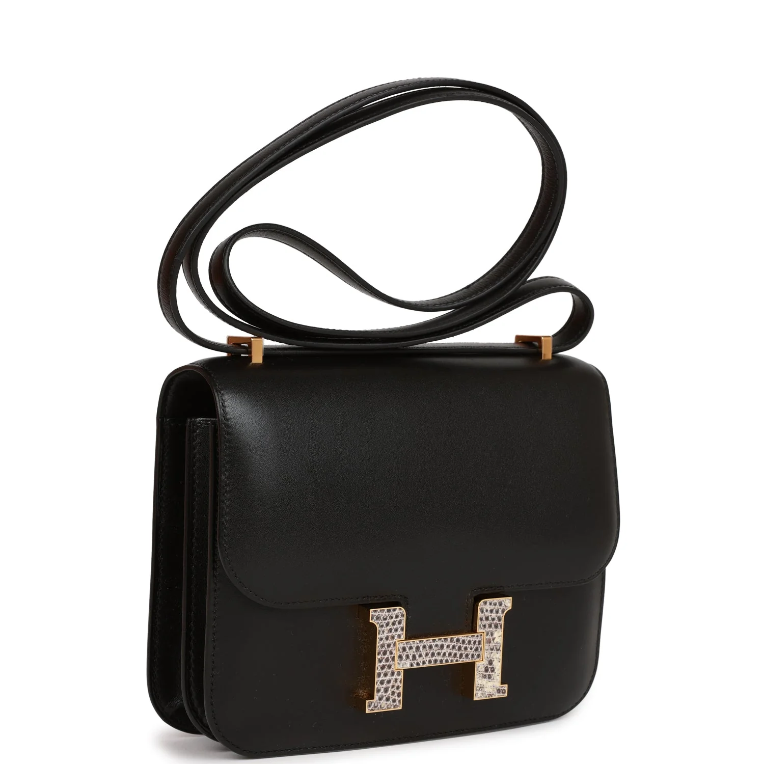 Replicate Hermes Constance 18 Black Tadelakt and Ombre Lizard Gold Hardware(1:1 replica)