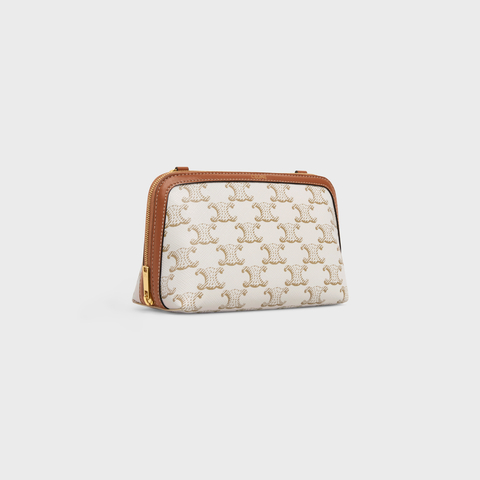 Replicate CLUTCH WITH CHAIN IN TRIOMPHE CANVAS AND LAMBSKIN WHITE/TAN(1:1 replica)