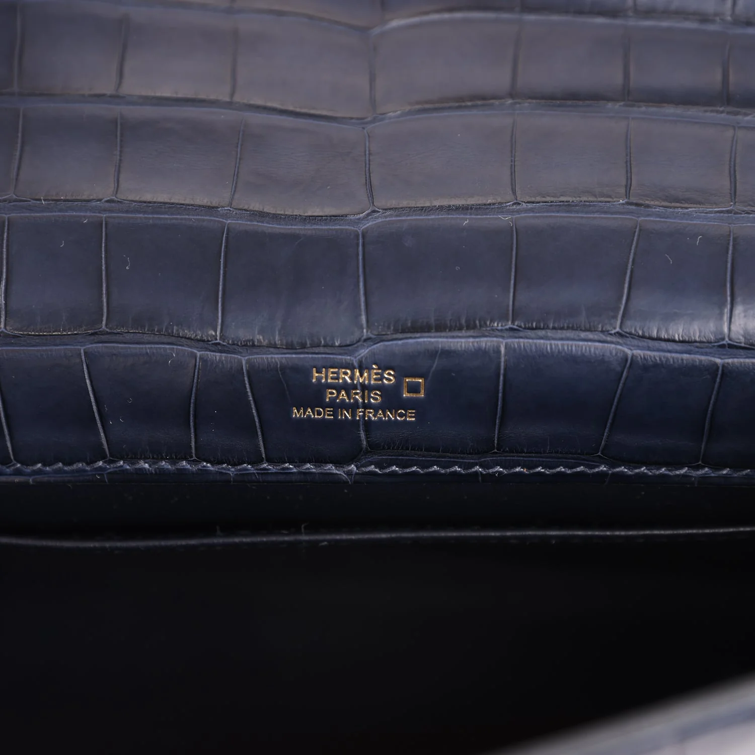 Replicate Hermes Kelly Pochette Bleu Indigo Matte Alligator Gold Hardware(1:1 replica)