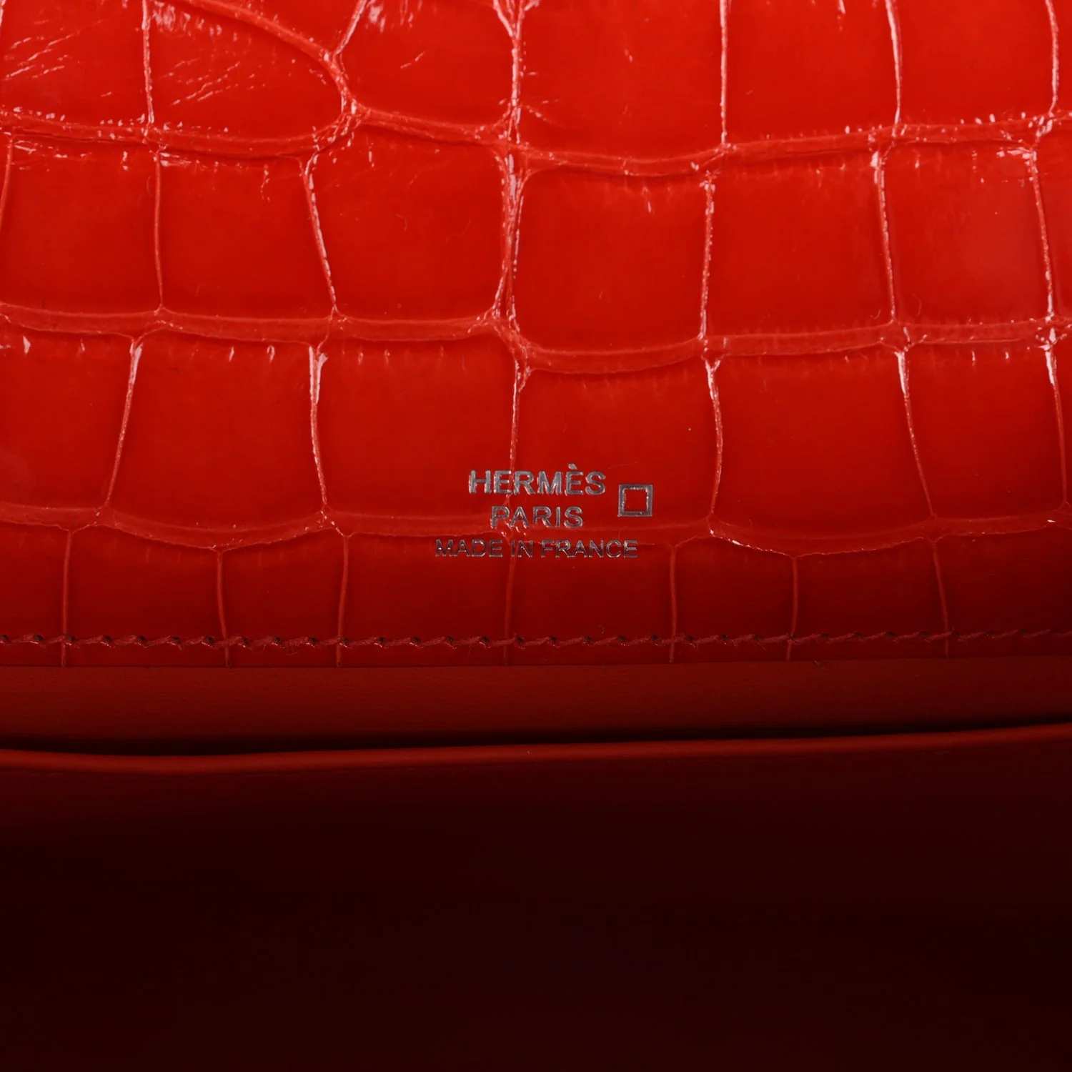 Replicate Hermes Kelly Pochette Orange Poppy Shiny Alligator Palladium Hardware(1:1 replica)