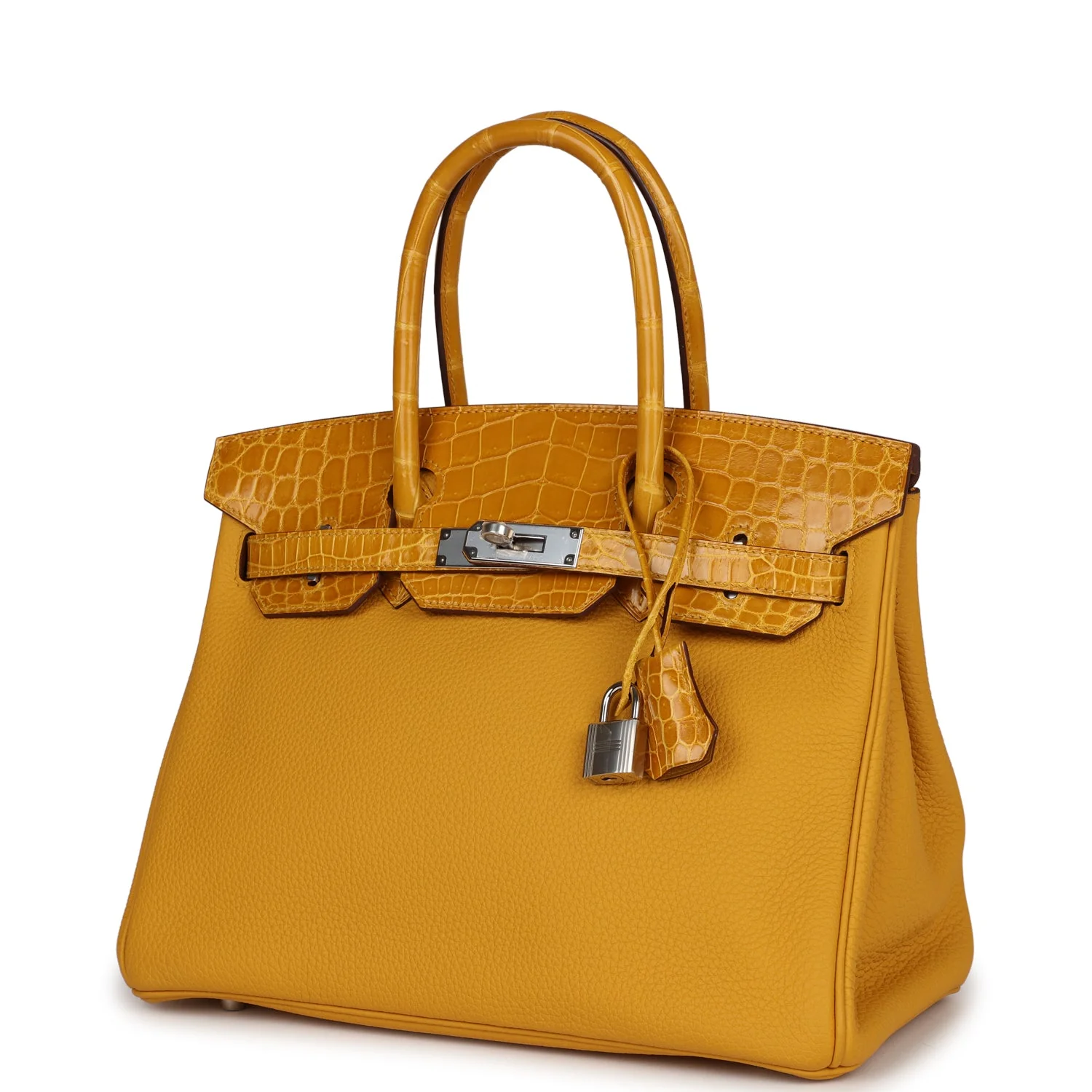 Replicate Hermes Birkin 30 Jaune Ambre Shiny Niloticus Crocodile and Togo Touch Palladium Hardware(1:1 replica)