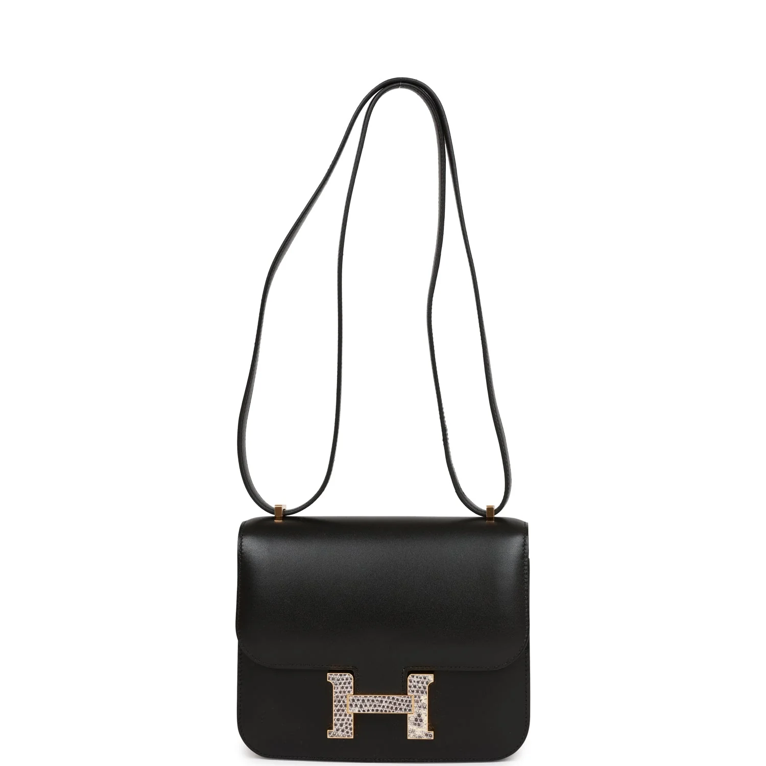 Replicate Hermes Constance 18 Black Tadelakt and Ombre Lizard Gold Hardware(1:1 replica)