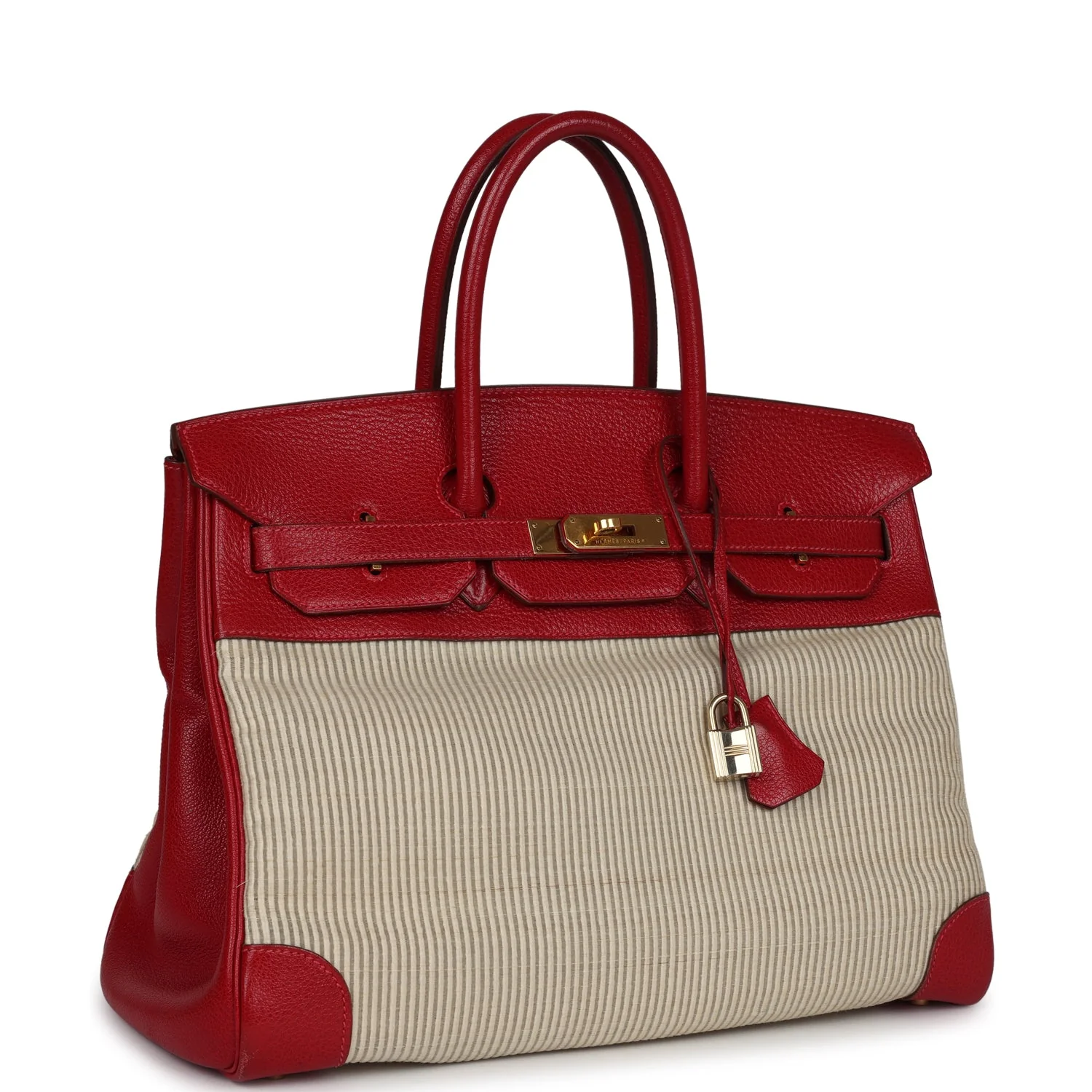 Replicate Vintage Hermes Birkin 35 Rouge Vif Buffalo and Crinoline Gold Hardware(1:1 replica)